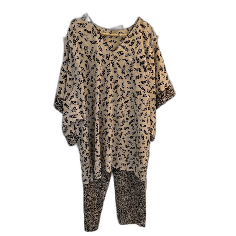 Sincerely Natalie Black & White Abstract Print Top & Pants Set Medium NWT